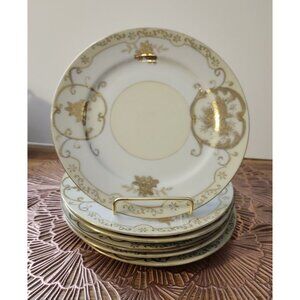6- Hand Painted Gold Moriage Vintage Salad Plates,7.25” Set Nippon Mori-Mashi